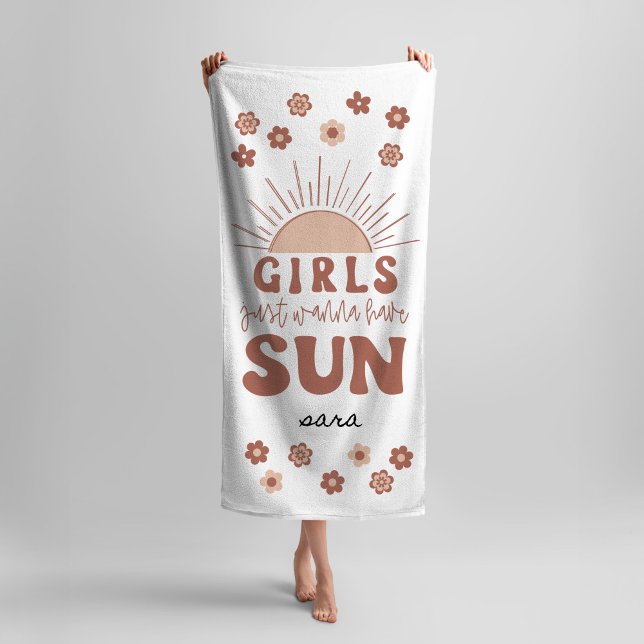 Toalla De Playa Chicas Retro de la Fiesta de la Bachillerato solo  (Girls Weekend Bachelorette Party Beach Towel | Girls Just Wanna Have Sun Retro 70s Groovy Design)