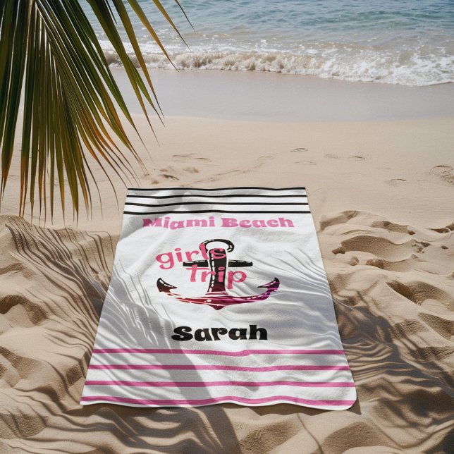 Toalla De Playa Chicas viajan con ancla náutica rosa y negro (Subido por el creador)