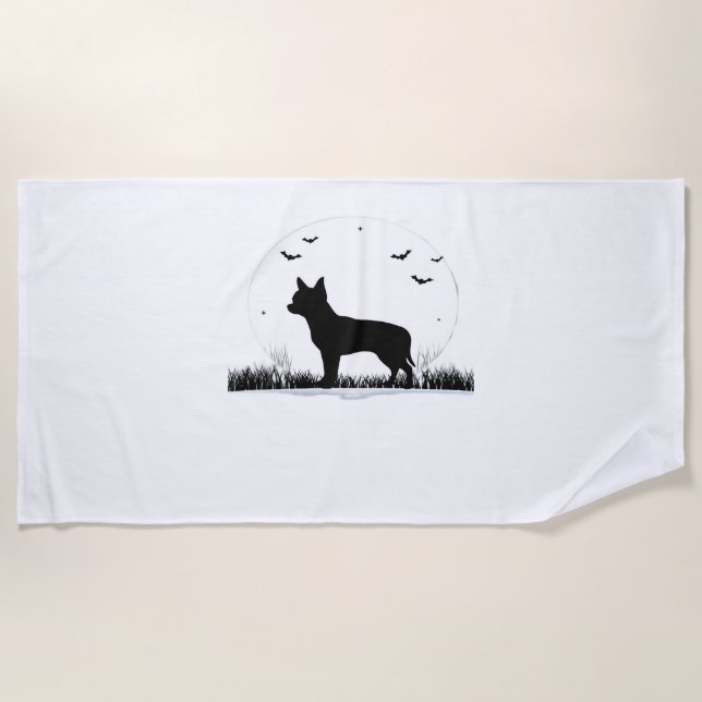 Toalla De Playa Chihuahua Dog - Halloween Moon Silhouette Classic (Anverso)