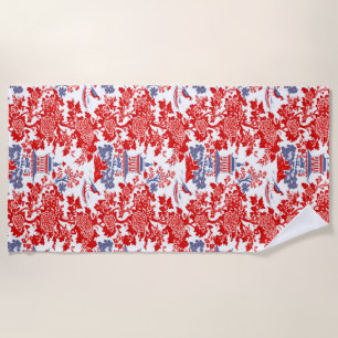 Toalla De Playa Chinoiserie vintage Delft Azul rojo francés