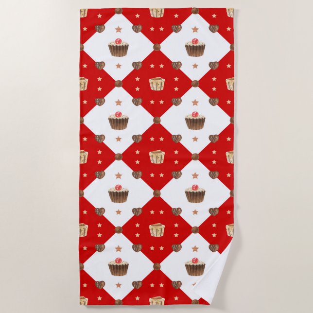 Toalla De Playa Chocolate dulce trata a Navidades modernos acuarel (Anverso)