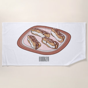 Toalla De Playa Chocolate eclair cartoon illustration 