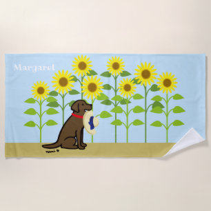 Toalla De Playa Chocolate Labrador y verano de los girasoles