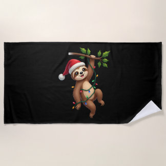 Toalla De Playa Christmas Lights Sloth Wearing Xmas Hat - Sloth Lo