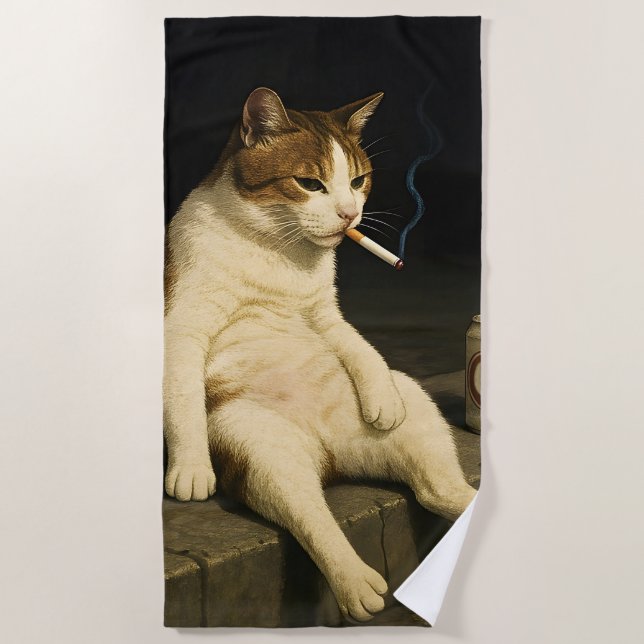 Toalla De Playa Cigarette Kitten Funny Smoking Cat Gen Z Meme (Anverso)