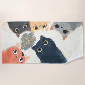 Toalla De Playa Círculo de Gatos Adorables – Ilustración de Gatos 