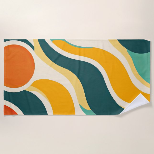 Toalla De Playa Círculos naranjas y flujos de color (Anverso)
