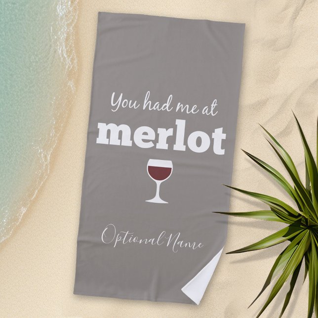 Toalla De Playa Cita divertida de vino - Me tenías en Merlot (Personalized Beach Towel - Photo Collage -- Funny Wine Saying with a place to add your name)