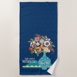 Toalla De Playa Cita Inspiradora floral azul de vase floral