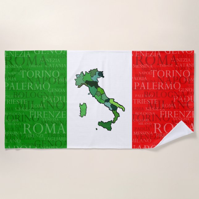 Toalla De Playa Ciudades, mapa, y bandera de Italia (Anverso)