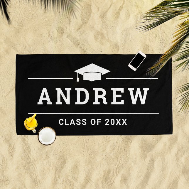 Toalla De Playa Clase de 2023 Black Personalized Graduate Name (Subido por el creador)