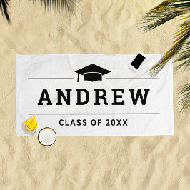 Toalla De Playa Clase de 2023 Nombre del graduado blanco personali