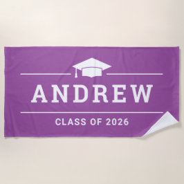 Toalla De Playa Clase de 2023 Purple Personalized Graduate Name