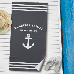Toalla De Playa Clásica Náutica Anchor Familia Beach House Gray