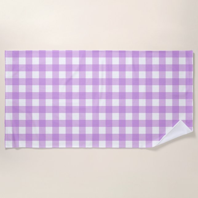 Toalla De Playa Clásico Gingham Check Plaid Pattern Lilac (Anverso)