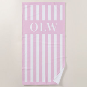 Toalla De Playa Clásico Rosa y Blanco a Rayas Personalizado Hecho