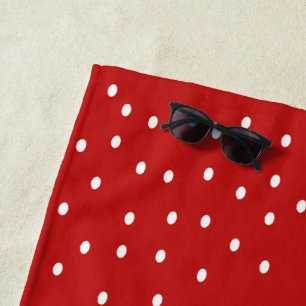 Toalla De Playa Clásicos puntos de polka rojo y blanco