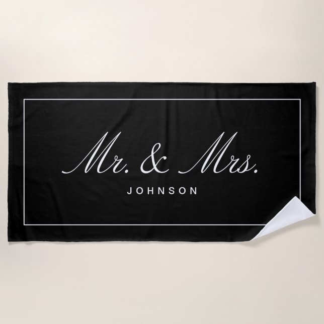 Toalla De Playa Classic Mr & Mrs Custom Name Toel, regalo Boda (Anverso)