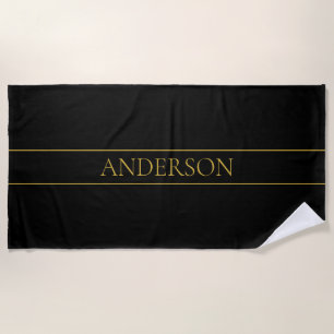 Toalla De Playa Classy Personalizable Gold Text & Lines