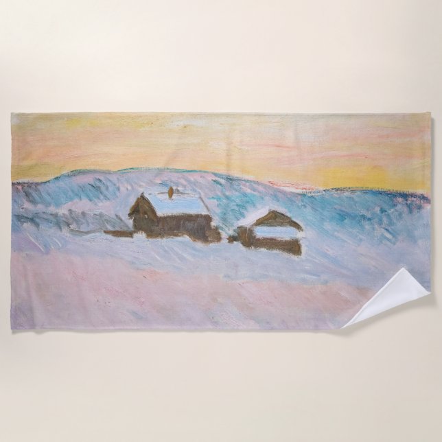 Toalla De Playa Claude Monet - Paisaje noruego, casas azules (Anverso)