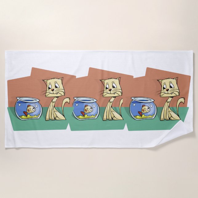 Toalla De Playa Clipart de petanca de gato y peces (Anverso)