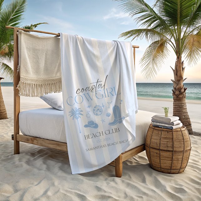 Toalla De Playa Club Coastal de Playa Cowgirl Bachelorette Favores (Coastal Cowgirl Bachelorette Favors Personalized Beach Towel)