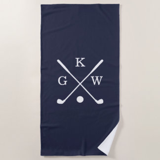 Toalla De Playa Club de golf Navy Blue and White Monograma Golf
