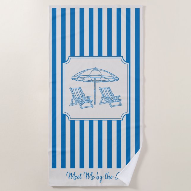 Toalla De Playa Coastal Beach Vibes Blue Stripes (Anverso)
