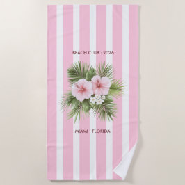 Toalla De Playa Coastal Chic Beach Club Pink Stripe Tropical