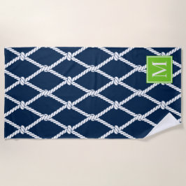 Toalla De Playa Coastal Preppy Nautical Monogram  – Navy & Lime
