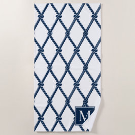 Toalla De Playa Coastal Preppy Nautical Monogram – White & Navy