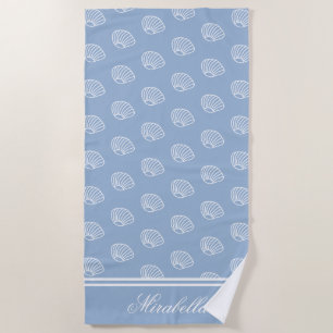 Toalla De Playa Coastal Seashells Elegante Azul Monogramado