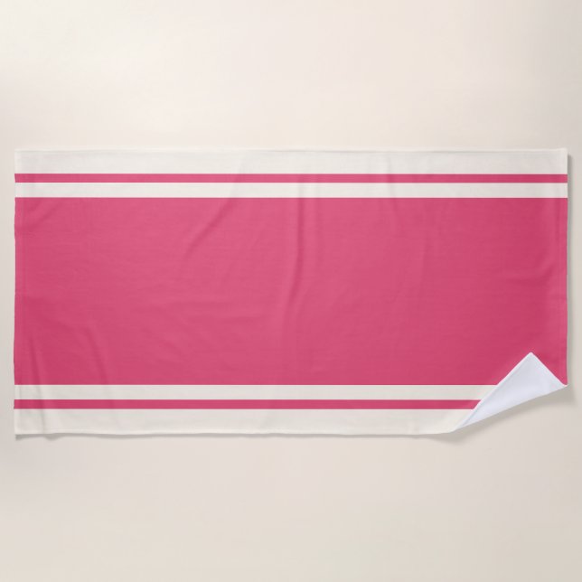 Toalla de playa Coastal Stripe - Frambuesa y crema (Anverso)