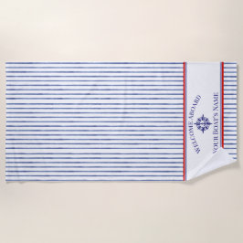 Toalla De Playa Coastal Stripe Monogram Boat Name Design