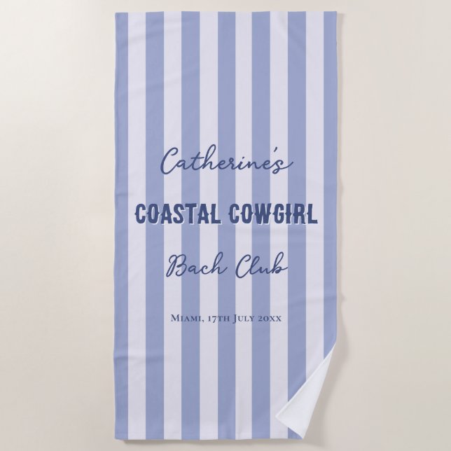 Toalla De Playa Coastre Cowgirl Bach Club Blue White Stripes (Anverso)