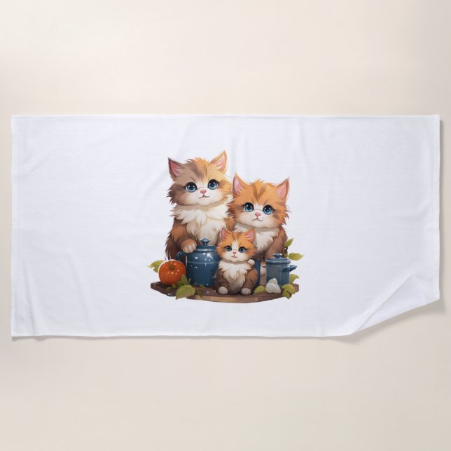 Toalla De Playa Cocina de la familia de los gatos (Anverso)