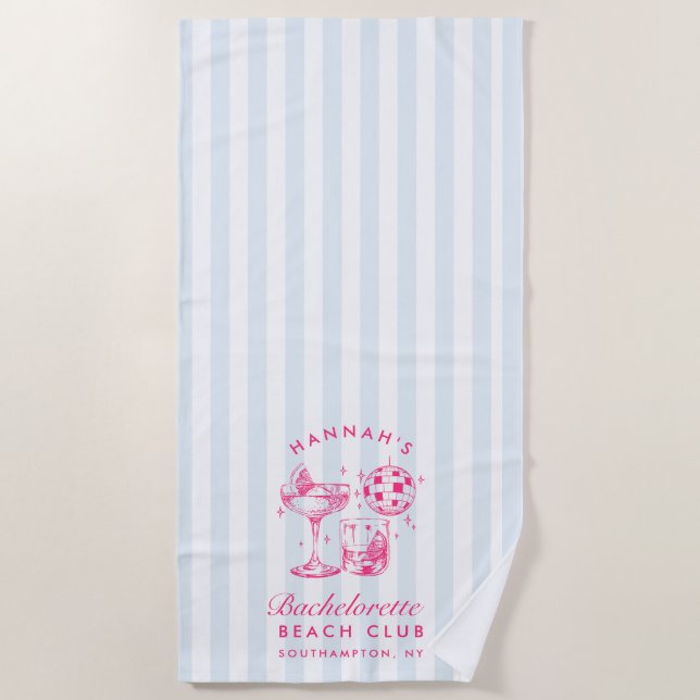 Toalla De Playa Cocktail Disco Retro Despedida de Soltera Azul y R (Anverso)