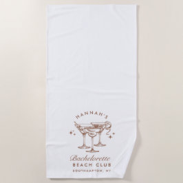 Toalla De Playa Cóctel Retro Marrón para Despedida de Soltera