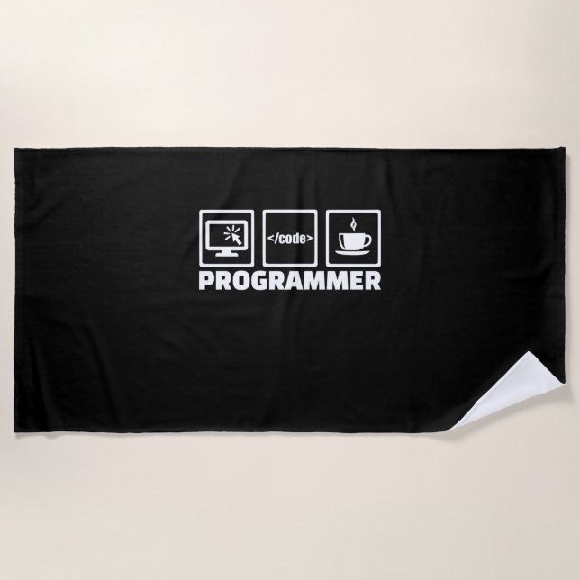 Toalla De Playa Código De Escritura Y Café De Bebida De Programado (Anverso)