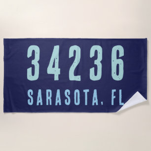 Toalla De Playa Código postal personal, ciudad, estado   Azul mari