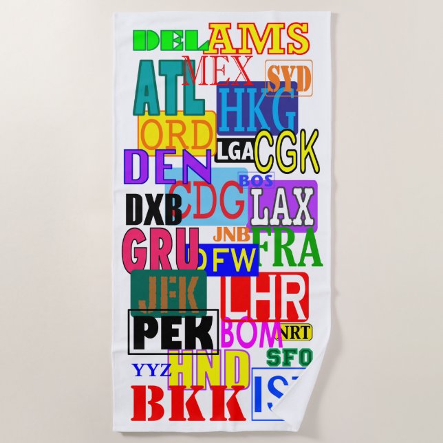 Toalla De Playa Códigos del aeropuerto internacional del viajero (Anverso)