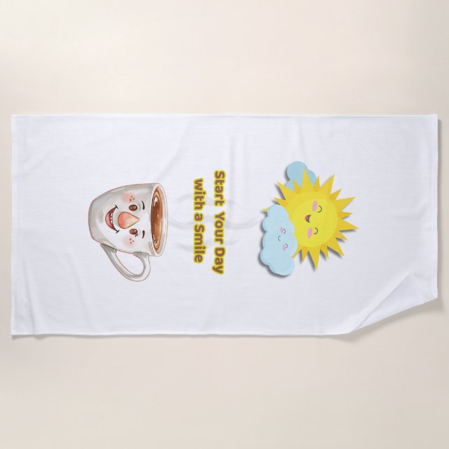 Toalla De Playa Coffee Time – Cute Smiling Cup (Anverso)