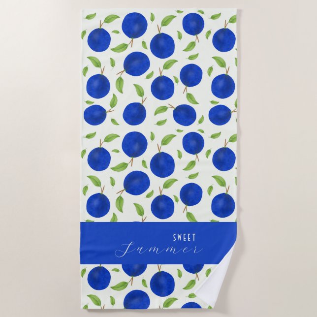 Toalla De Playa Colección de ciruelas botánicas marfil (Anverso)