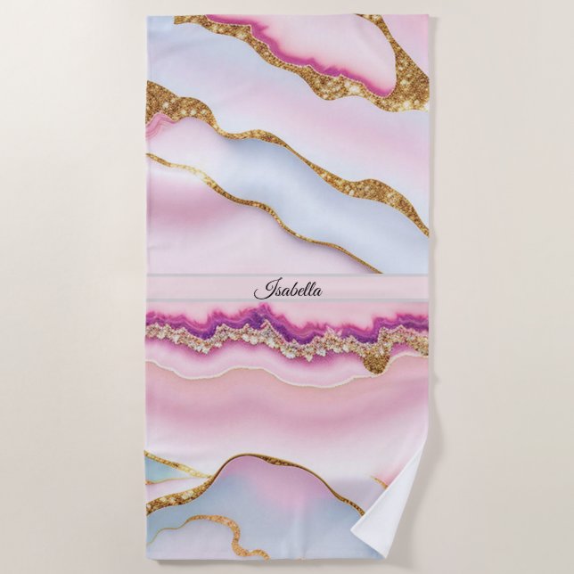 Toalla De Playa Colección de moda de ácaros de mármol rosa azul cl (Anverso)