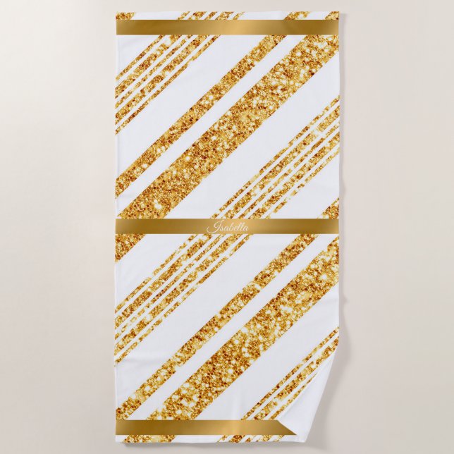 Toalla De Playa Colección de rayas populares Boho, Purpurina blanc (Anverso)