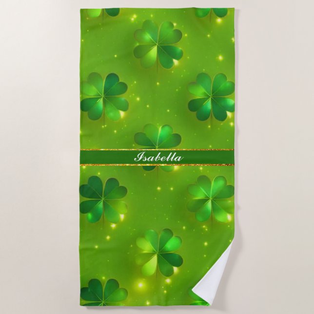 Toalla De Playa Colección Green Modern St Patrick's Day Clover (Anverso)