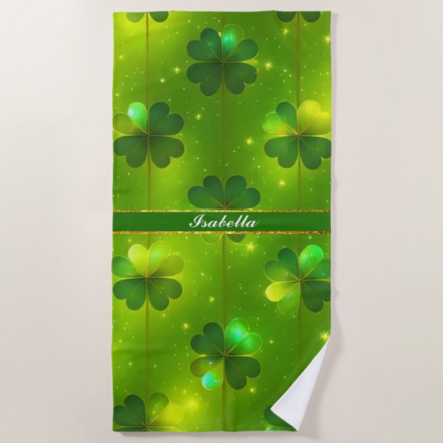 Toalla De Playa Colección Green Trendy St Patrick's Day Clover (Anverso)