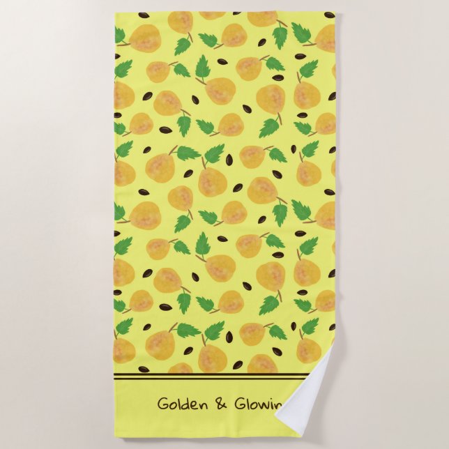 Toalla De Playa Colección Peras Doradas Amarillo Brillante (Anverso)