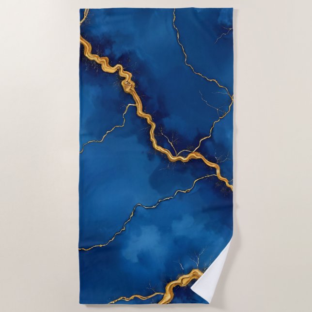 Toalla De Playa Colección popular de mármol de oro azul (Anverso)