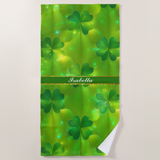 Toalla De Playa Colección Trendy Green Clover 4 (Anverso)